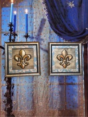 Vintage Y2K Rare Gold Fleur De Lis Framed Wall Art Set of Two
